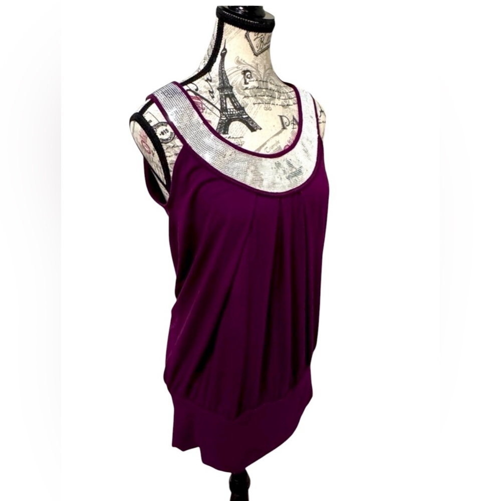 Studio Y Purple Tank Top with Silver Embellished Neckline